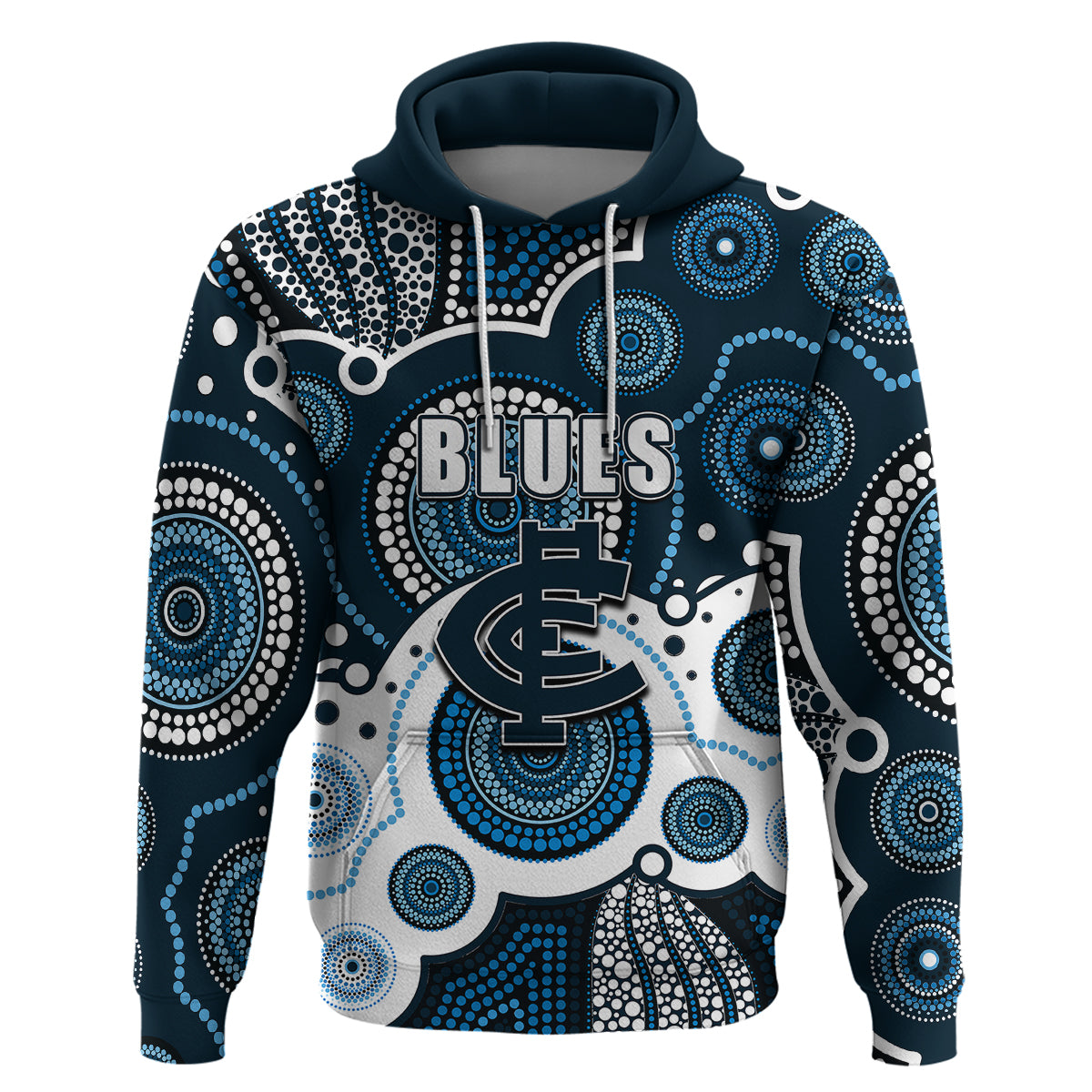 (Custom Personalised And Number) Blues AFL Hoodie Aboriginal Patterns LT6 - Vibe Hoodie Shop