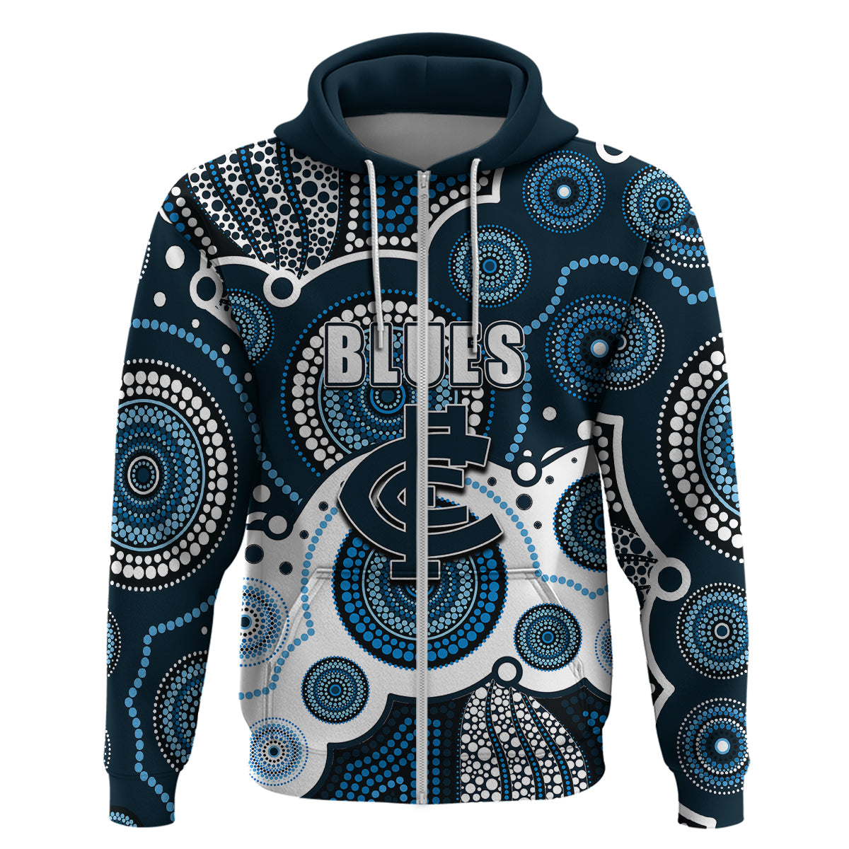 (Custom Personalised And Number) Blues AFL Hoodie Aboriginal Patterns LT6 - Vibe Hoodie Shop