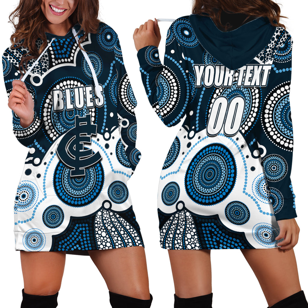 (Custom Personalised And Number) Blues AFL Hoodie Dress Aboriginal Patterns - Vibe Hoodie Shop