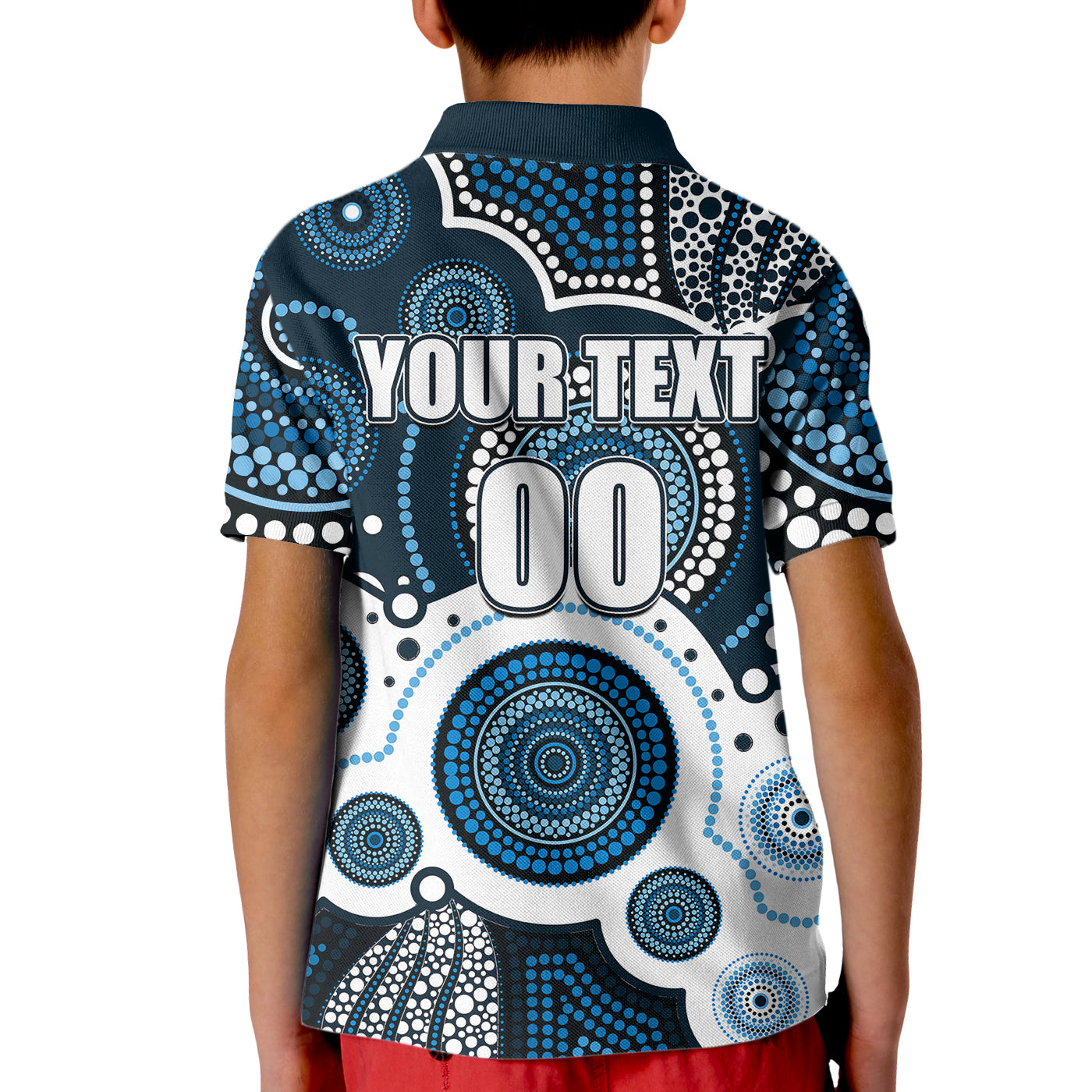 (Custom Personalised And Number) Blues AFL Kid Polo Shirt Aboriginal Patterns - Vibe Hoodie Shop