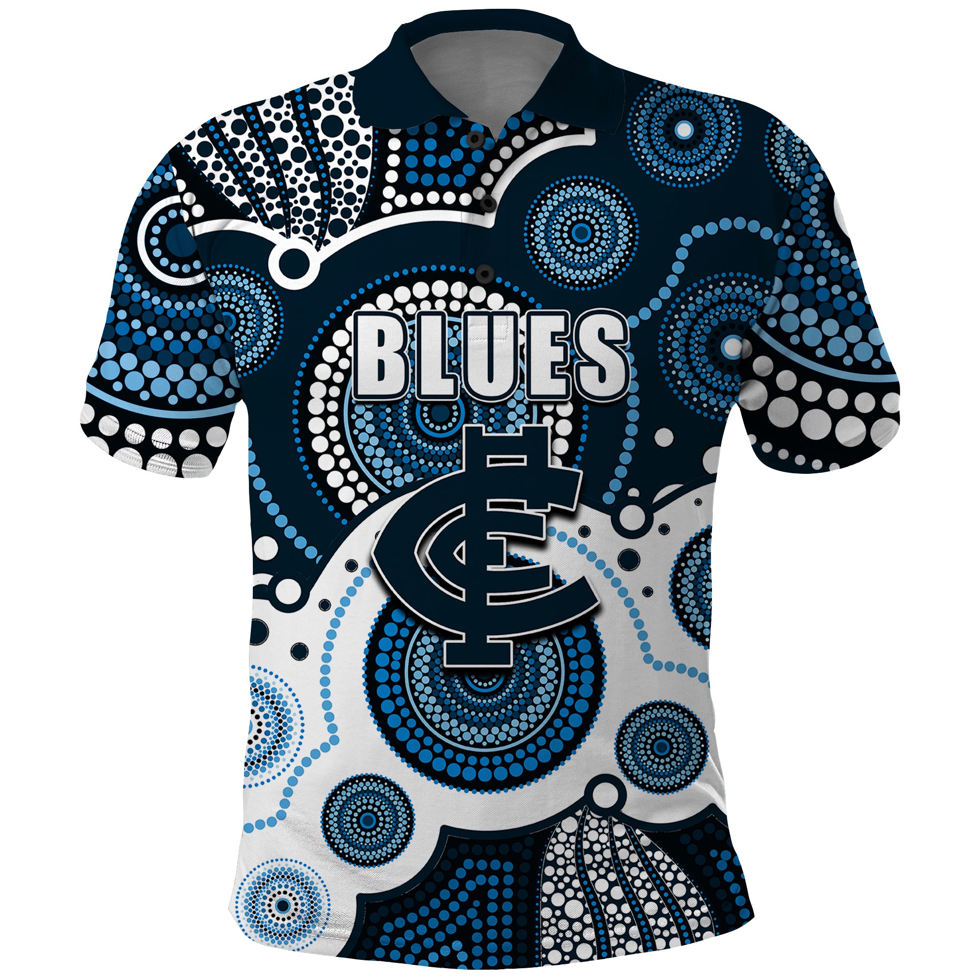 (Custom Personalised And Number) Blues AFL Polo Shirt Aboriginal Patterns - Vibe Hoodie Shop