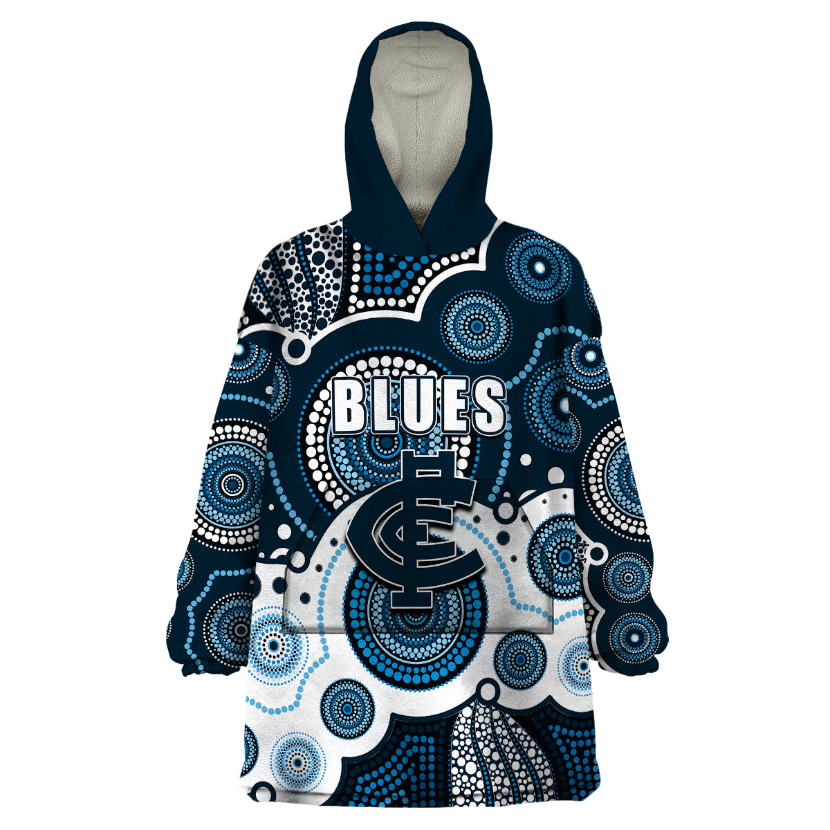 (Custom Personalised And Number) Blues AFL Wearable Blanket Hoodie Aboriginal Patterns - Vibe Hoodie Shop