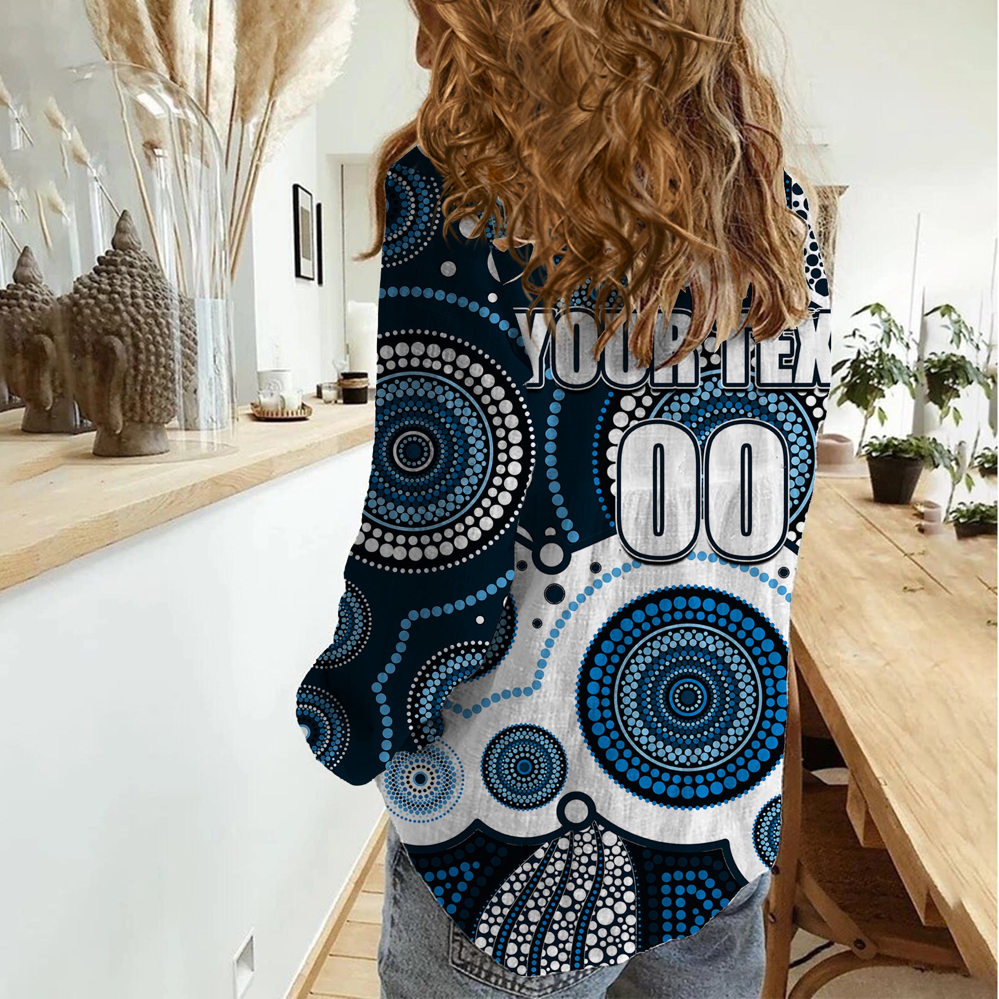 (Custom Personalised And Number) Blues AFL Women Casual Shirt Aboriginal Patterns - Vibe Hoodie Shop