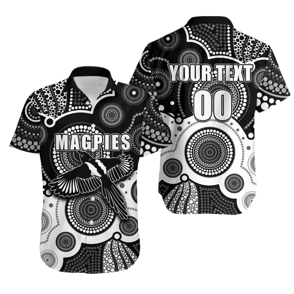 (Custom Personalised And Number) Magpies AFL Hawaiian Shirt Aboriginal Patterns - Vibe Hoodie Shop