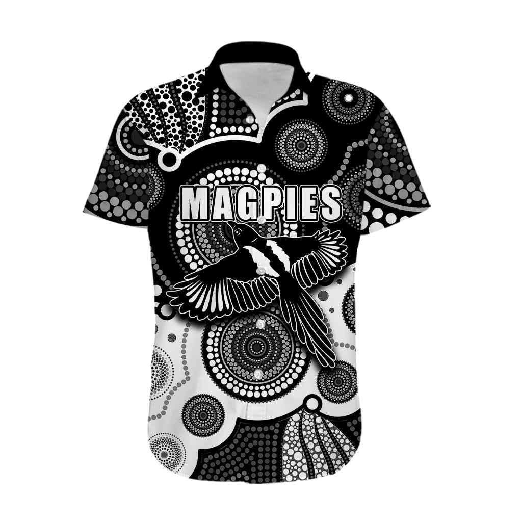 (Custom Personalised And Number) Magpies AFL Hawaiian Shirt Aboriginal Patterns - Vibe Hoodie Shop