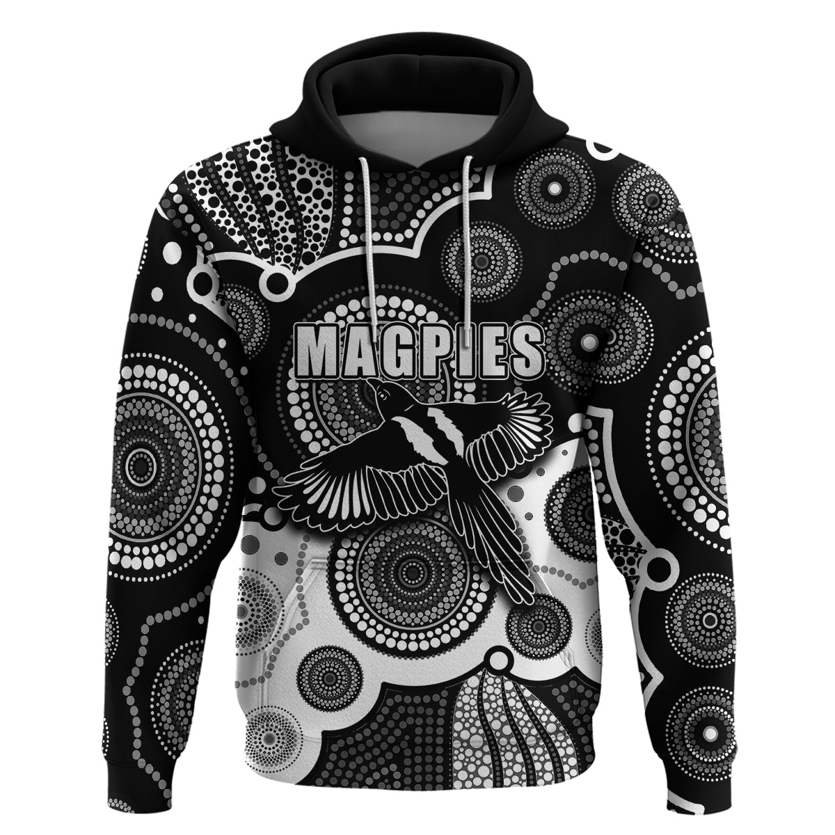 (Custom Personalised And Number) Magpies AFL Hoodie Aboriginal Patterns LT6 - Vibe Hoodie Shop