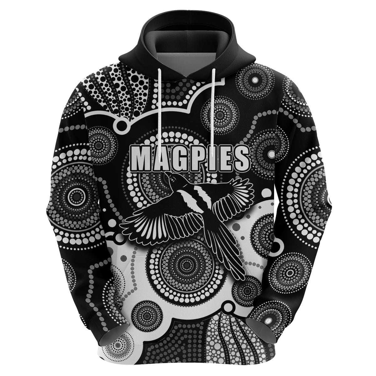 (Custom Personalised And Number) Magpies AFL Hoodie Aboriginal Patterns LT6 - Vibe Hoodie Shop