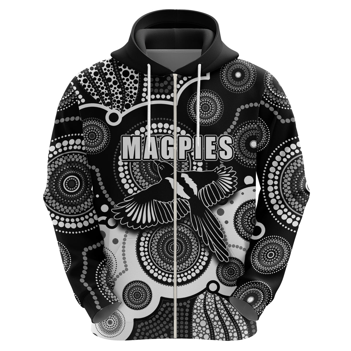 (Custom Personalised And Number) Magpies AFL Hoodie Aboriginal Patterns LT6 - Vibe Hoodie Shop