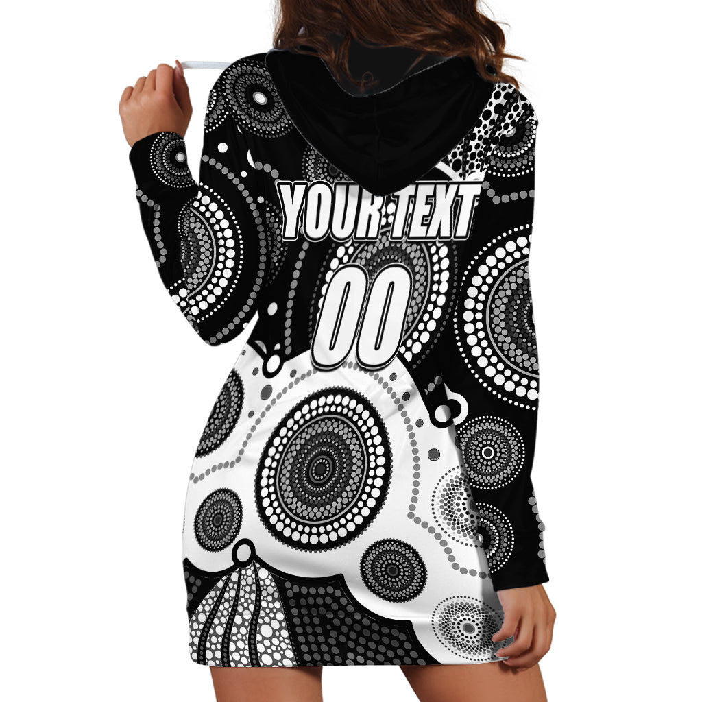 (Custom Personalised And Number) Magpies AFL Hoodie Dress Aboriginal Patterns - Vibe Hoodie Shop