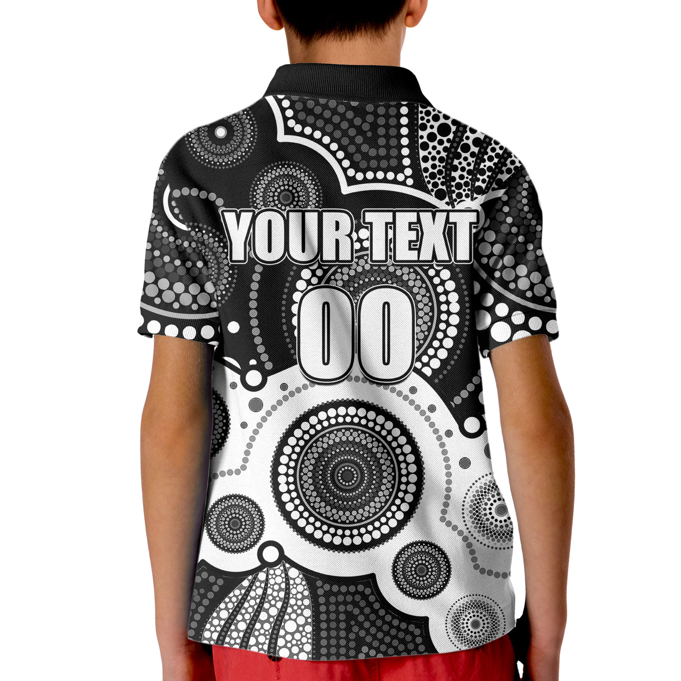 (Custom Personalised And Number) Magpies AFL Kid Polo Shirt Aboriginal Patterns - Vibe Hoodie Shop