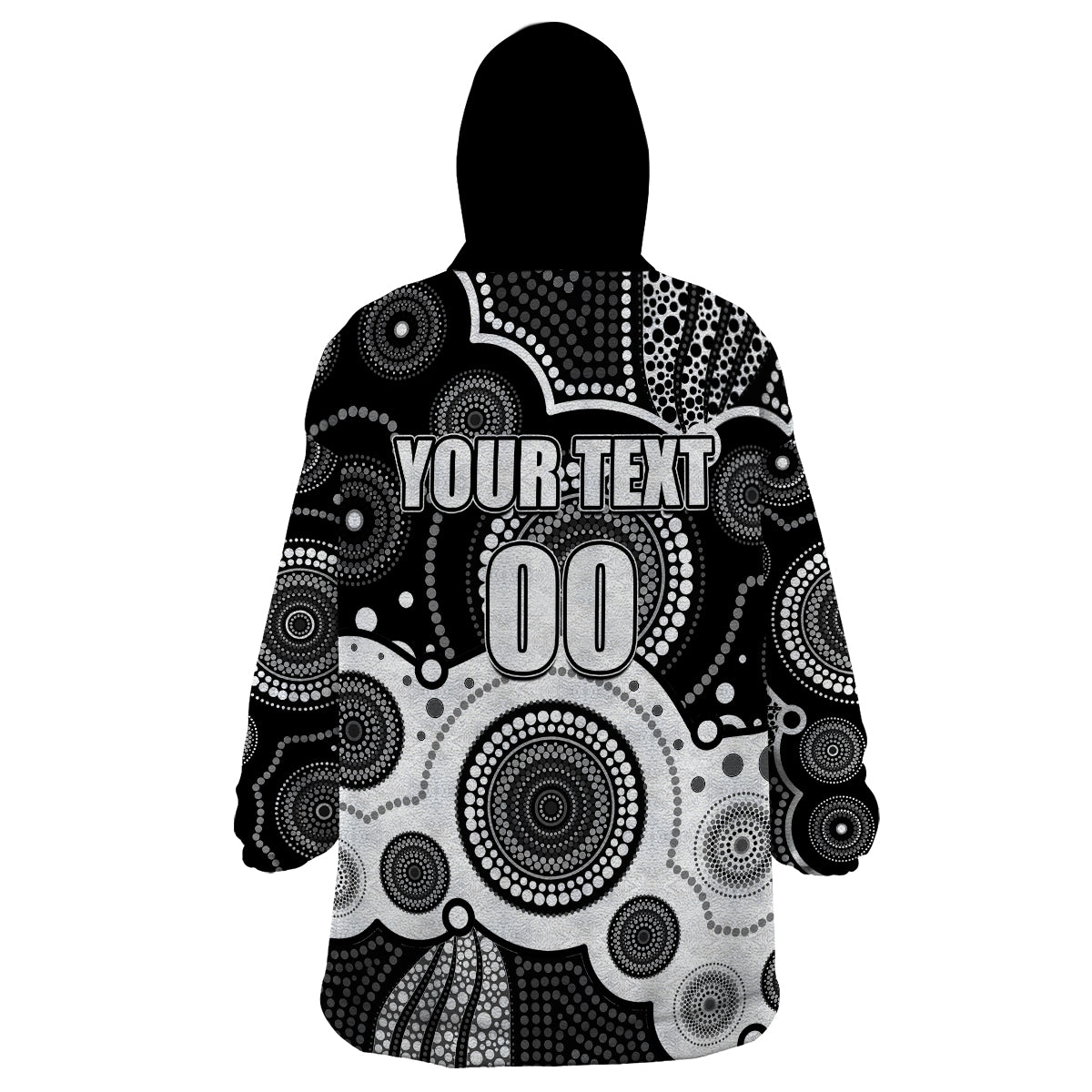 (Custom Personalised And Number) Magpies AFL Wearable Blanket Hoodie Aboriginal Patterns - Vibe Hoodie Shop