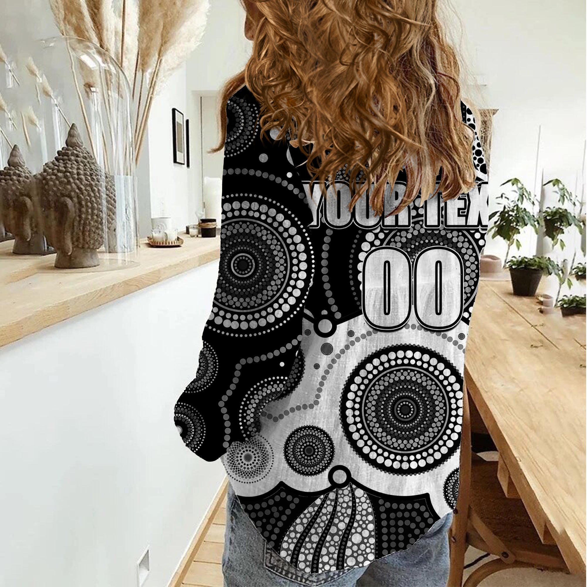 (Custom Personalised And Number) Magpies AFL Women Casual Shirt Aboriginal Patterns - Vibe Hoodie Shop