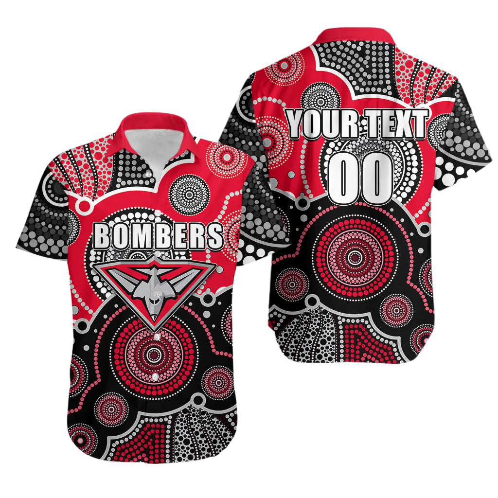 (Custom Personalised And Number) Bombers AFL Hawaiian Shirt Aboriginal Patterns - Vibe Hoodie Shop