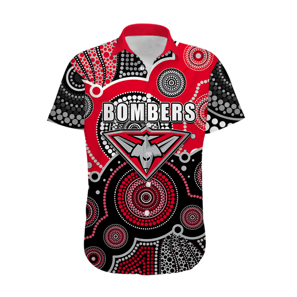 (Custom Personalised And Number) Bombers AFL Hawaiian Shirt Aboriginal Patterns - Vibe Hoodie Shop