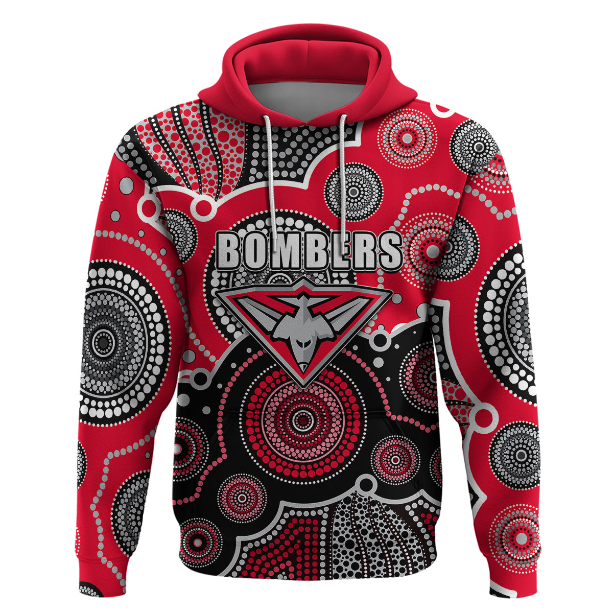 (Custom Personalised And Number) Bombers AFL Hoodie Aboriginal Patterns LT6 - Vibe Hoodie Shop