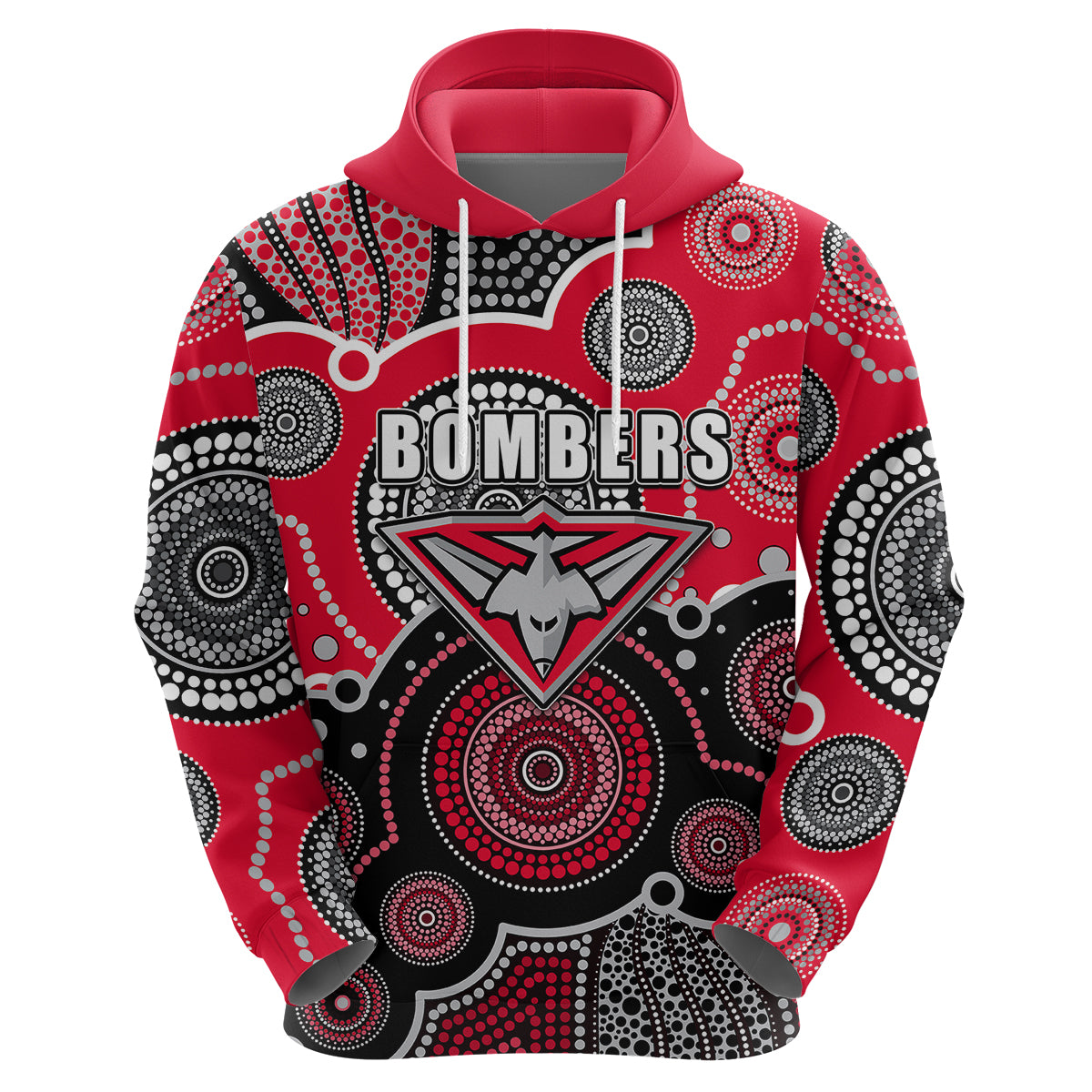 (Custom Personalised And Number) Bombers AFL Hoodie Aboriginal Patterns LT6 - Vibe Hoodie Shop
