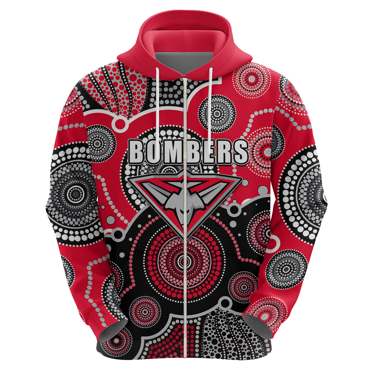 (Custom Personalised And Number) Bombers AFL Hoodie Aboriginal Patterns LT6 - Vibe Hoodie Shop