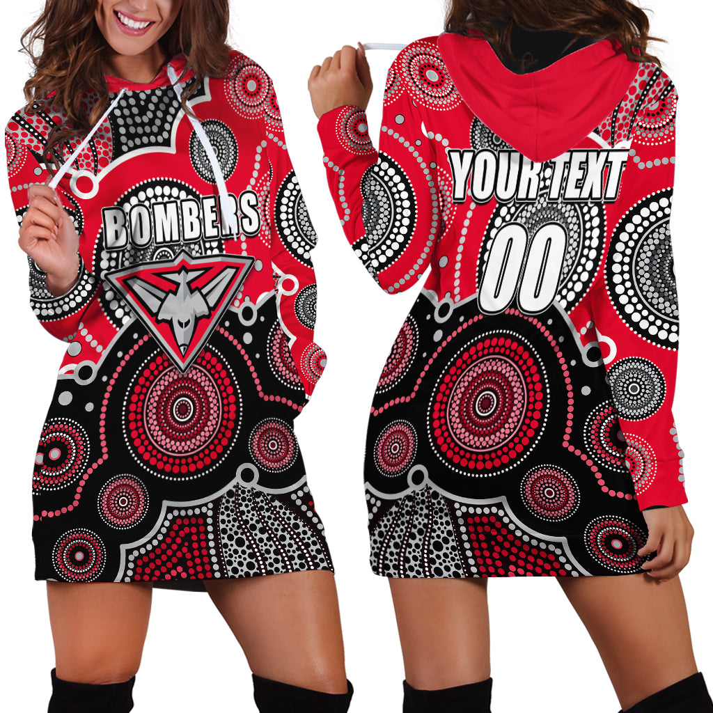 (Custom Personalised And Number) Bombers AFL Hoodie Dress Aboriginal Patterns - Vibe Hoodie Shop