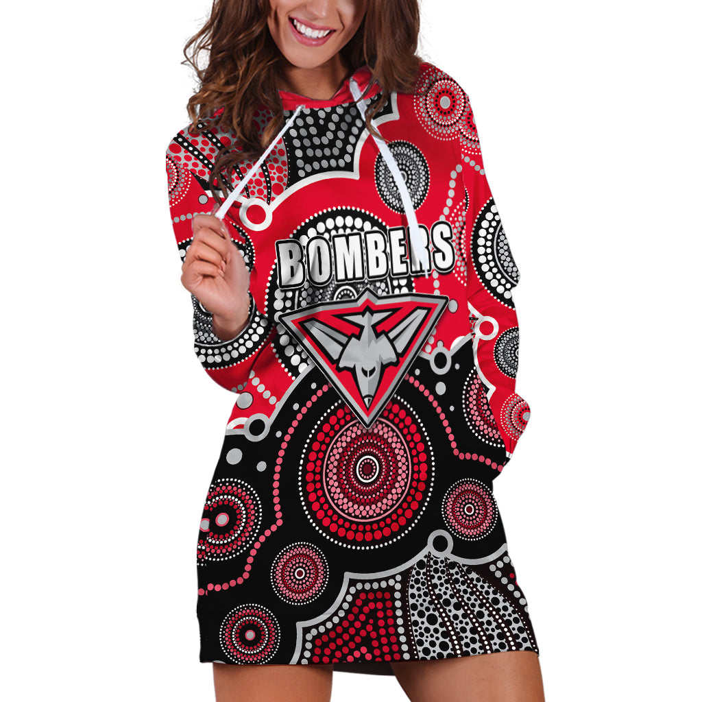 (Custom Personalised And Number) Bombers AFL Hoodie Dress Aboriginal Patterns - Vibe Hoodie Shop