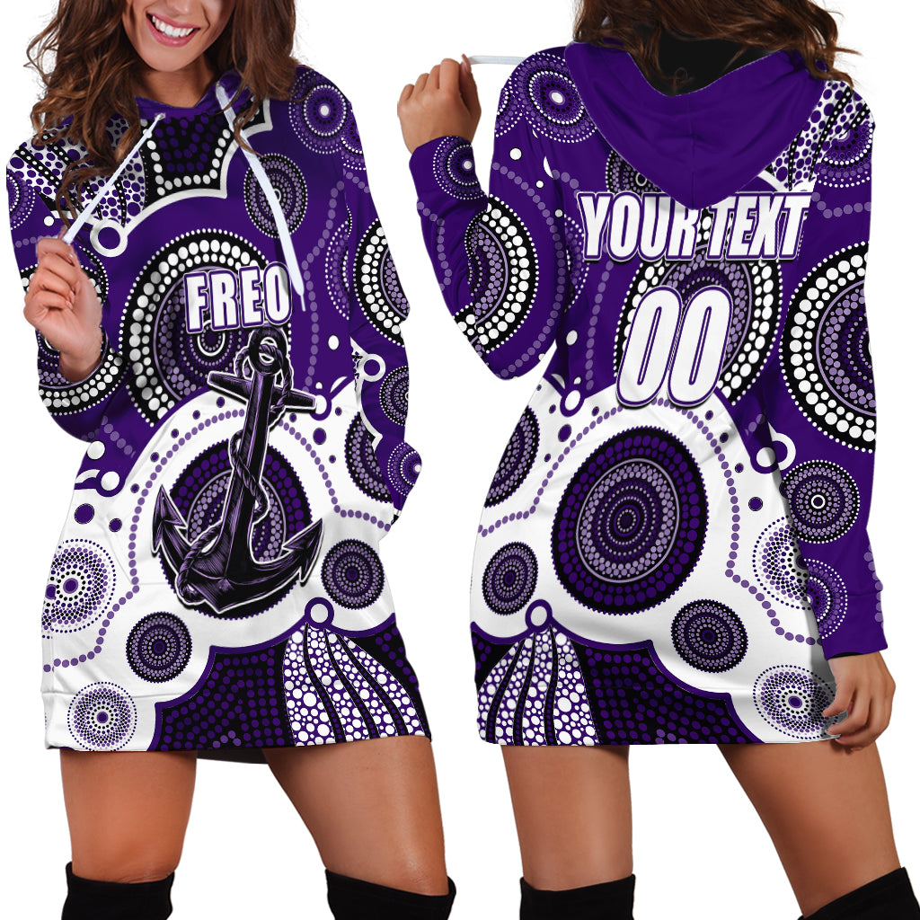 (Custom Personalised And Number) Freo AFL Hoodie Dress Aboriginal Patterns - Vibe Hoodie Shop