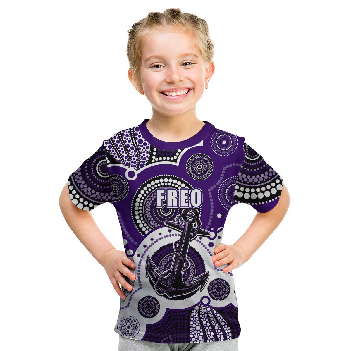 (Custom Personalised And Number) Freo AFL Kid T Shirt Aboriginal Patterns - Vibe Hoodie Shop