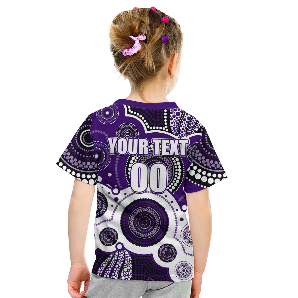 (Custom Personalised And Number) Freo AFL Kid T Shirt Aboriginal Patterns - Vibe Hoodie Shop