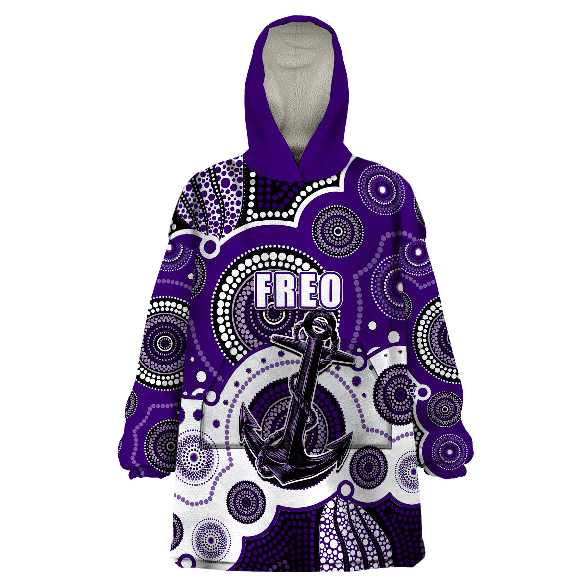 (Custom Personalised And Number) Freo AFL Wearable Blanket Hoodie Aboriginal Patterns - Vibe Hoodie Shop