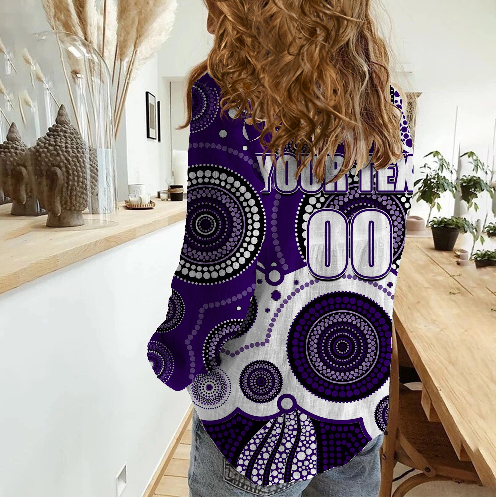 (Custom Personalised And Number) Freo AFL Women Casual Shirt Aboriginal Patterns - Vibe Hoodie Shop