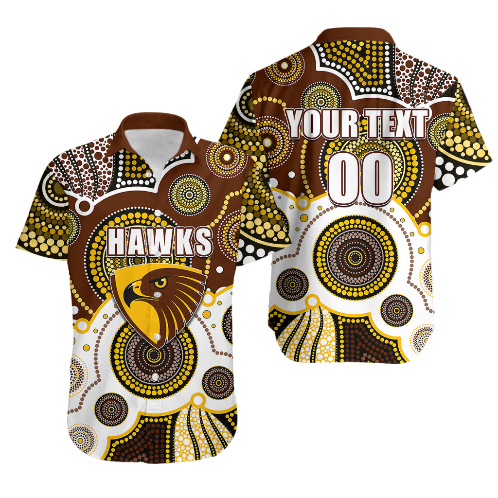(Custom Personalised And Number) Hawks AFL Hawaiian Shirt Aboriginal Patterns - Vibe Hoodie Shop