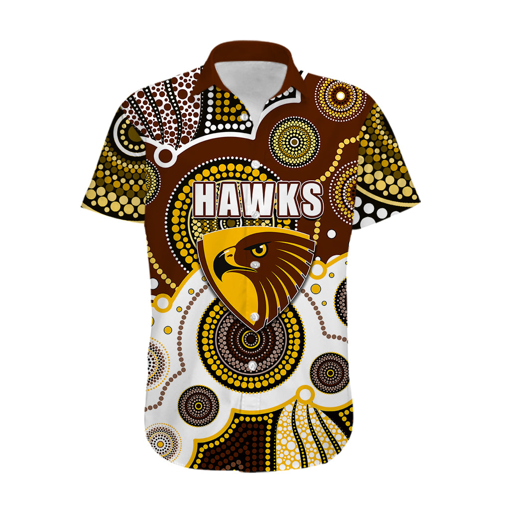 (Custom Personalised And Number) Hawks AFL Hawaiian Shirt Aboriginal Patterns - Vibe Hoodie Shop