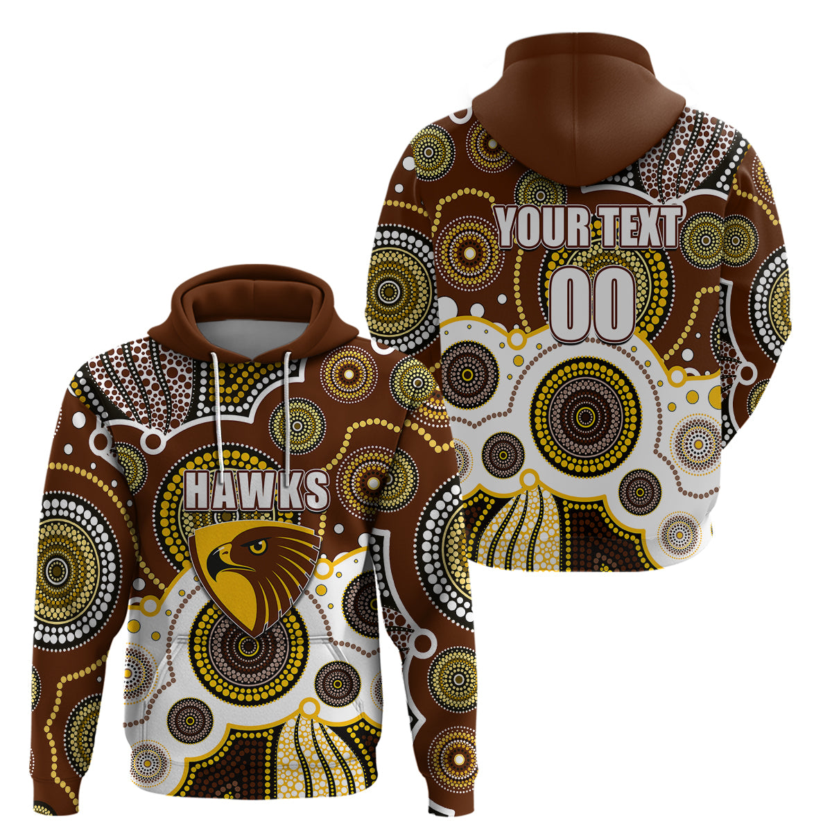 (Custom Personalised And Number) Hawks AFL Hoodie Aboriginal Patterns LT6 - Vibe Hoodie Shop
