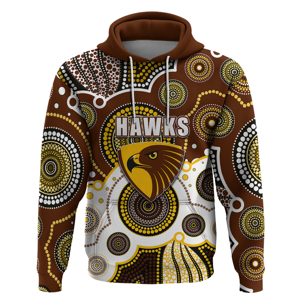 (Custom Personalised And Number) Hawks AFL Hoodie Aboriginal Patterns LT6 - Vibe Hoodie Shop