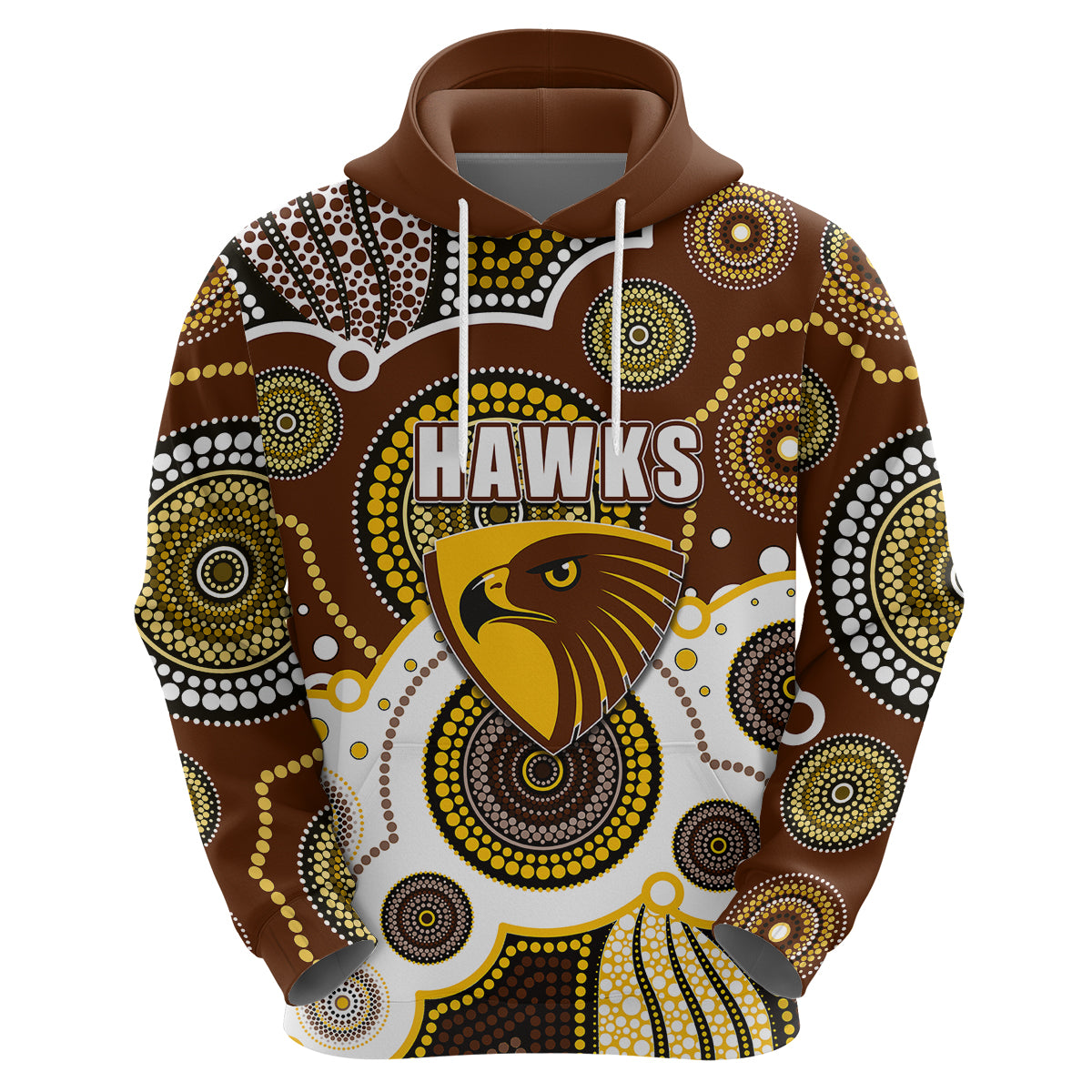 (Custom Personalised And Number) Hawks AFL Hoodie Aboriginal Patterns LT6 - Vibe Hoodie Shop
