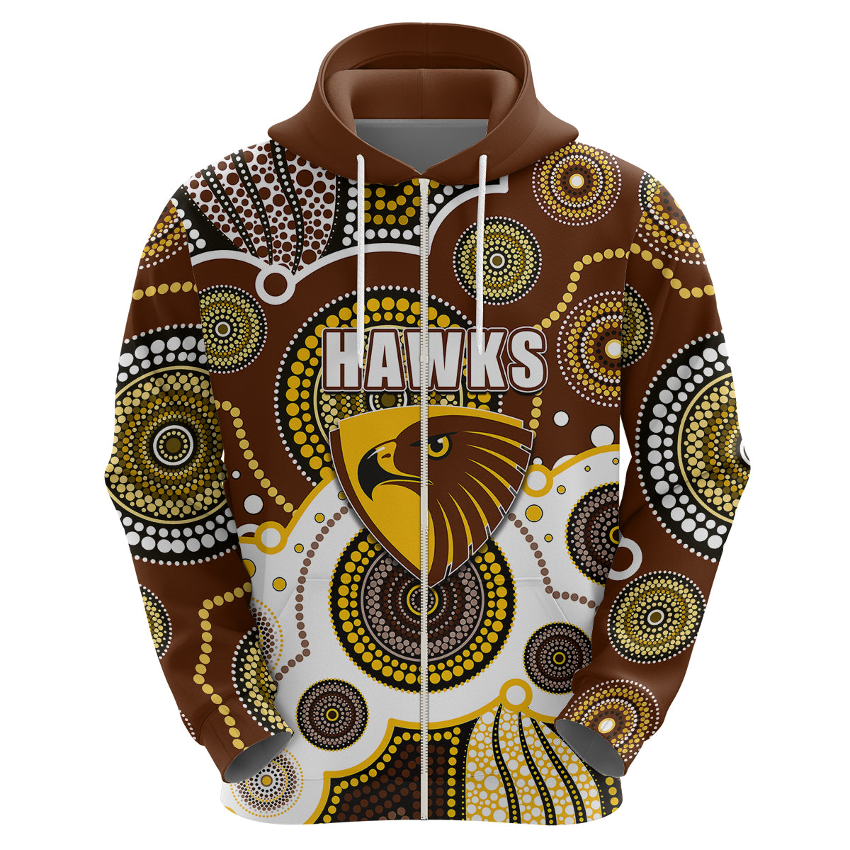 (Custom Personalised And Number) Hawks AFL Hoodie Aboriginal Patterns LT6 - Vibe Hoodie Shop
