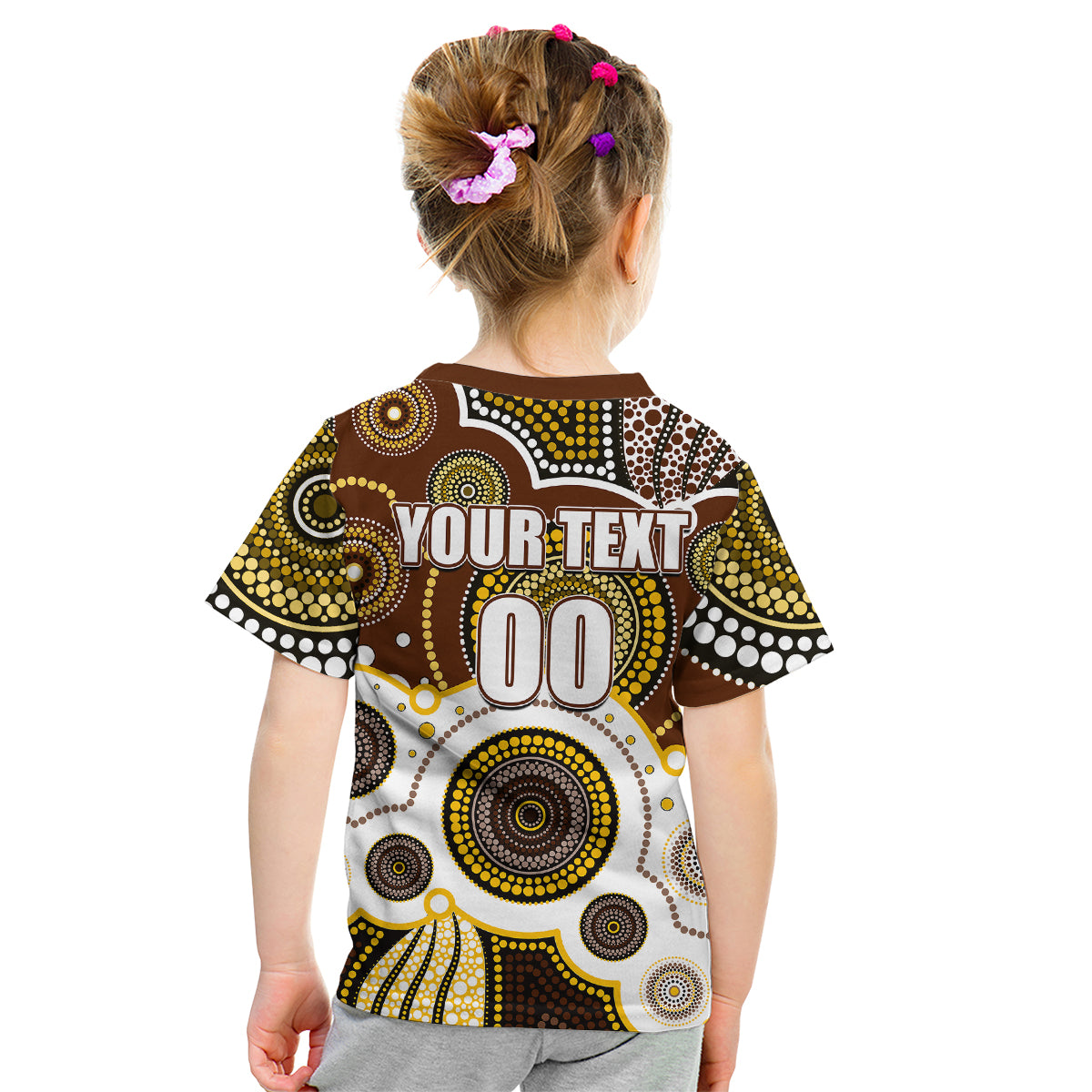 (Custom Personalised And Number) Hawks AFL Kid T Shirt Aboriginal Patterns - Vibe Hoodie Shop