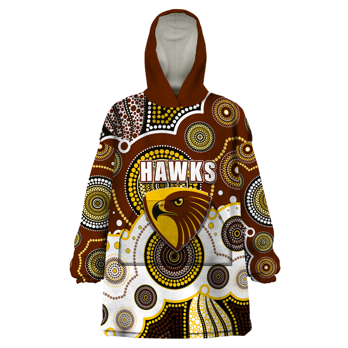 (Custom Personalised And Number) Hawks AFL Wearable Blanket Hoodie Aboriginal Patterns - Vibe Hoodie Shop