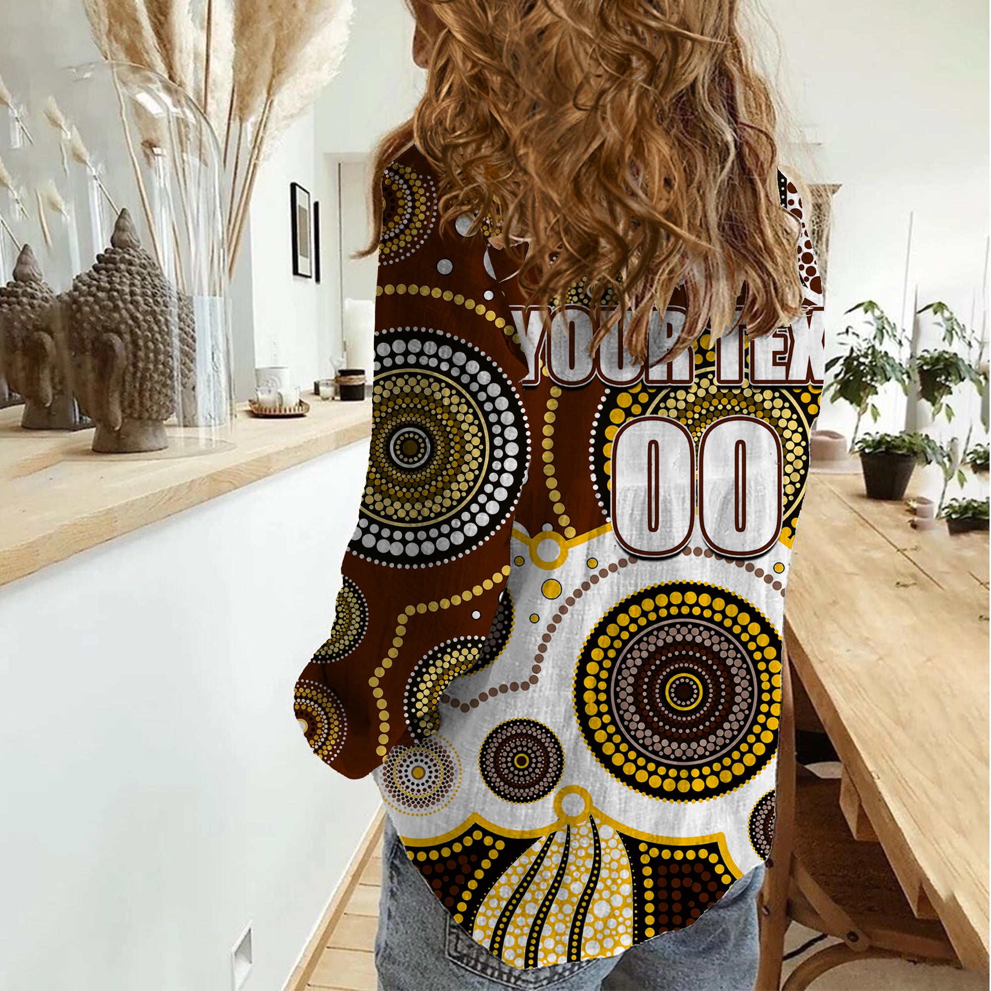 (Custom Personalised And Number) Hawks AFL Women Casual Shirt Aboriginal Patterns - Vibe Hoodie Shop