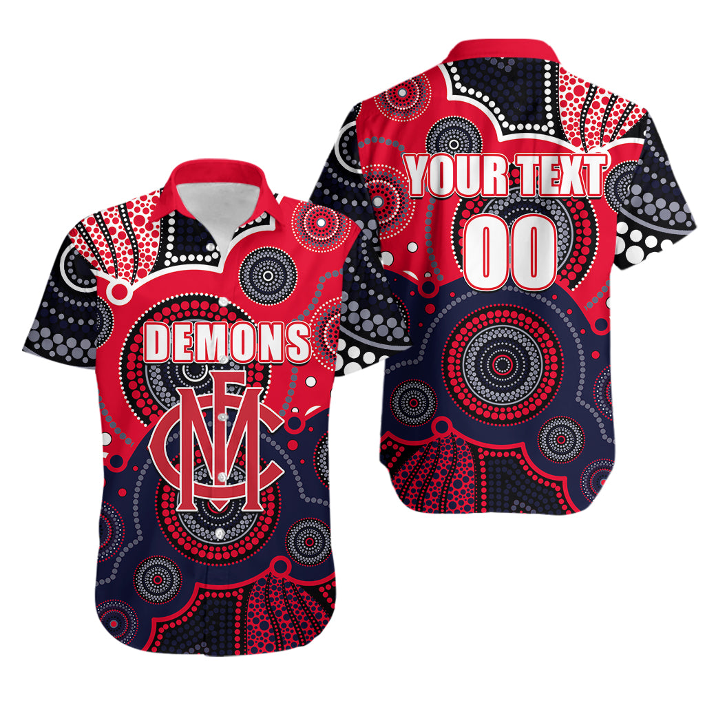 (Custom Personalised And Number) Demons AFL Hawaiian Shirt Aboriginal Patterns - Vibe Hoodie Shop