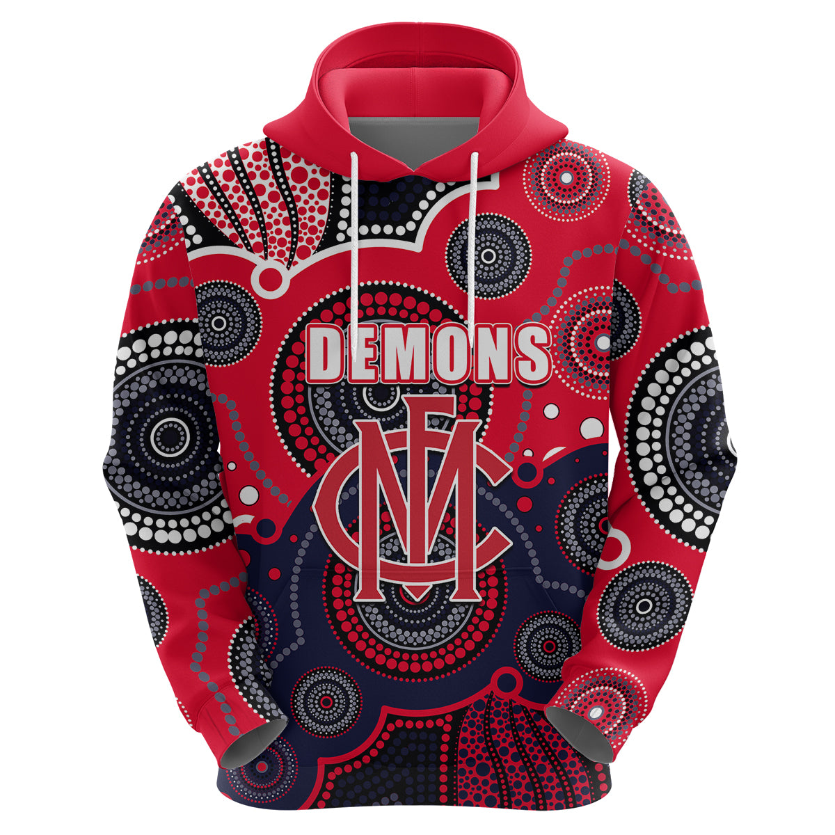 (Custom Personalised And Number) Demons AFL Hoodie Aboriginal Patterns LT6 - Vibe Hoodie Shop