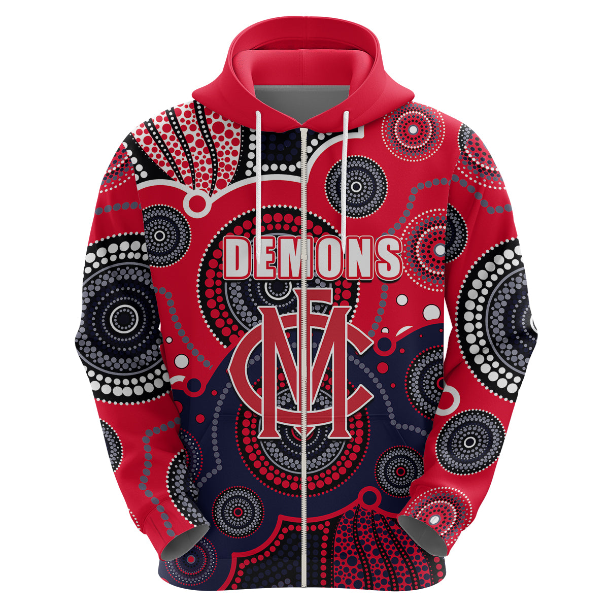 (Custom Personalised And Number) Demons AFL Hoodie Aboriginal Patterns LT6 - Vibe Hoodie Shop
