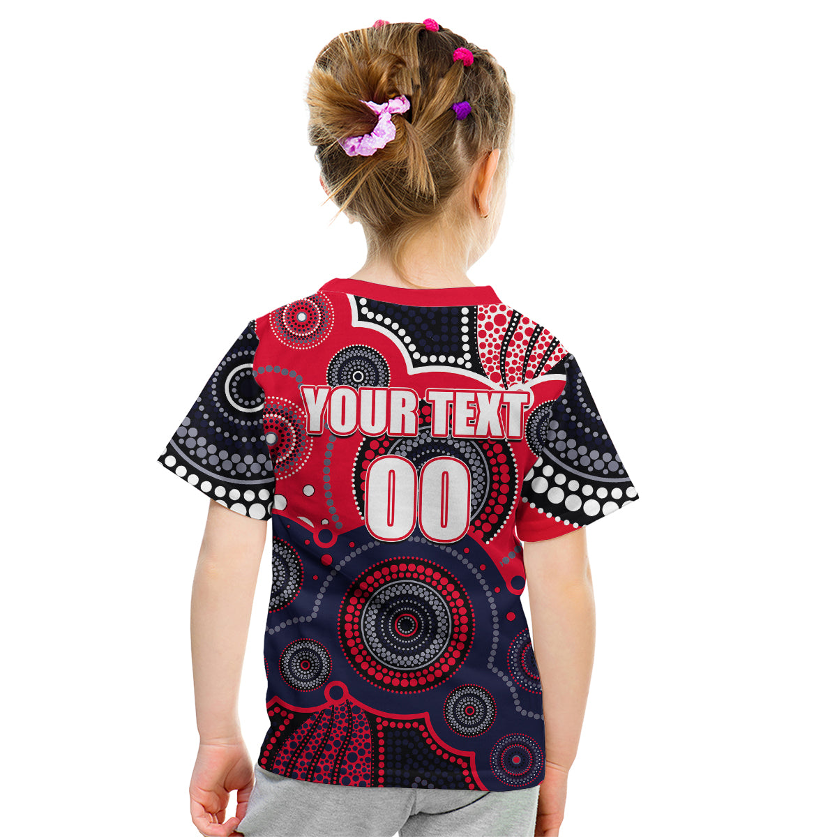 (Custom Personalised And Number) Demons AFL Kid T Shirt Aboriginal Patterns - Vibe Hoodie Shop