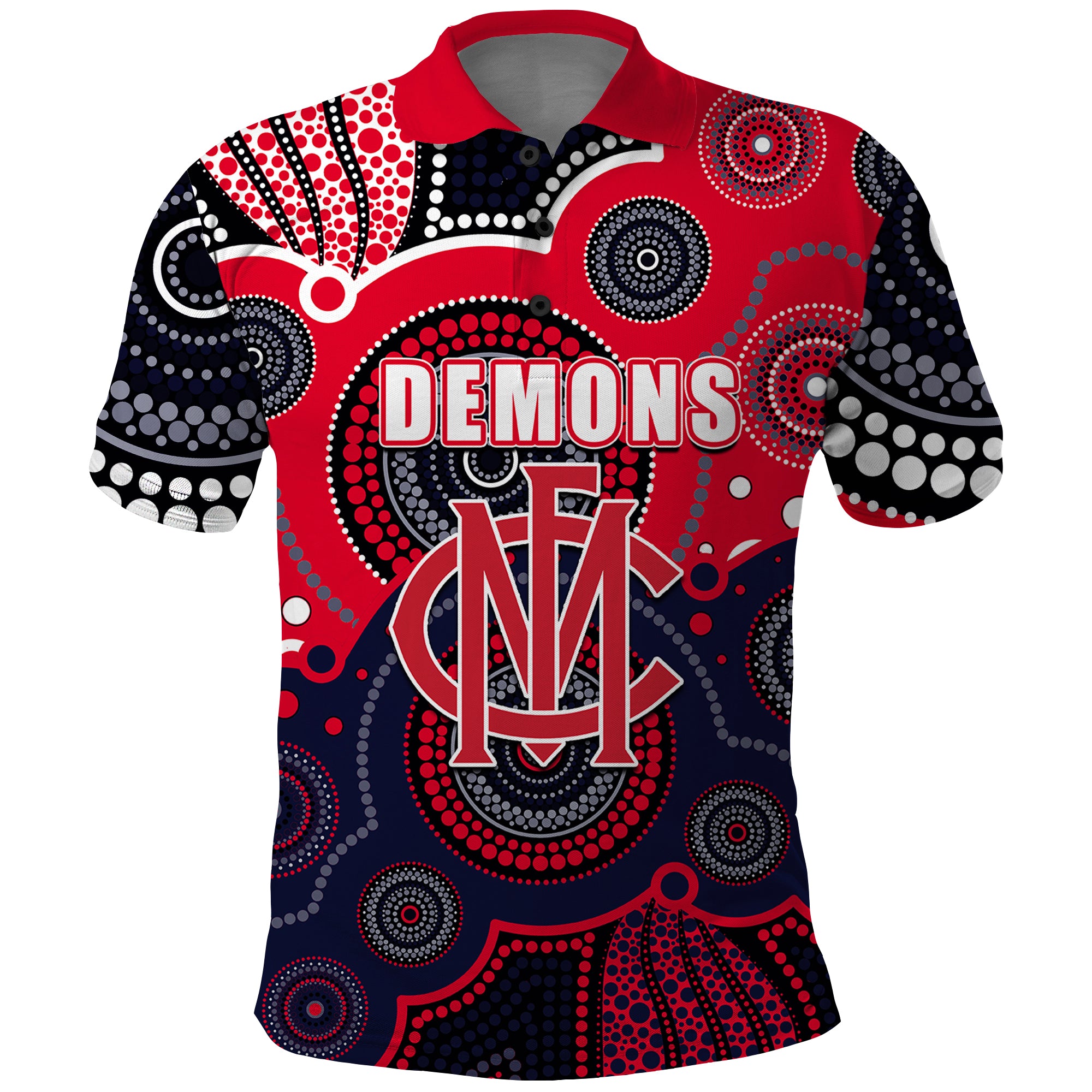 (Custom Personalised And Number) Demons AFL Polo Shirt Aboriginal Patterns - Vibe Hoodie Shop