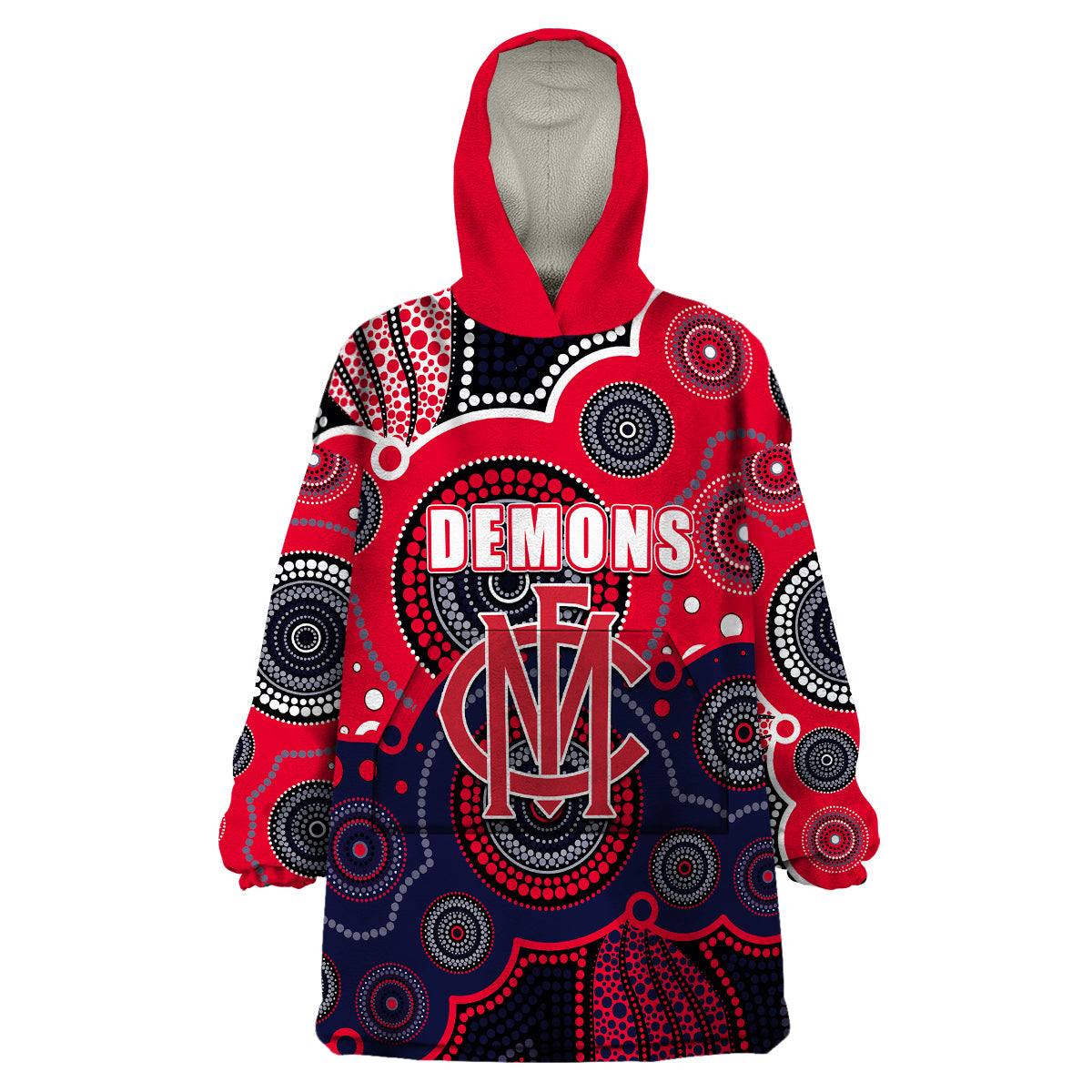 (Custom Personalised And Number) Demons AFL Wearable Blanket Hoodie Aboriginal Patterns - Vibe Hoodie Shop