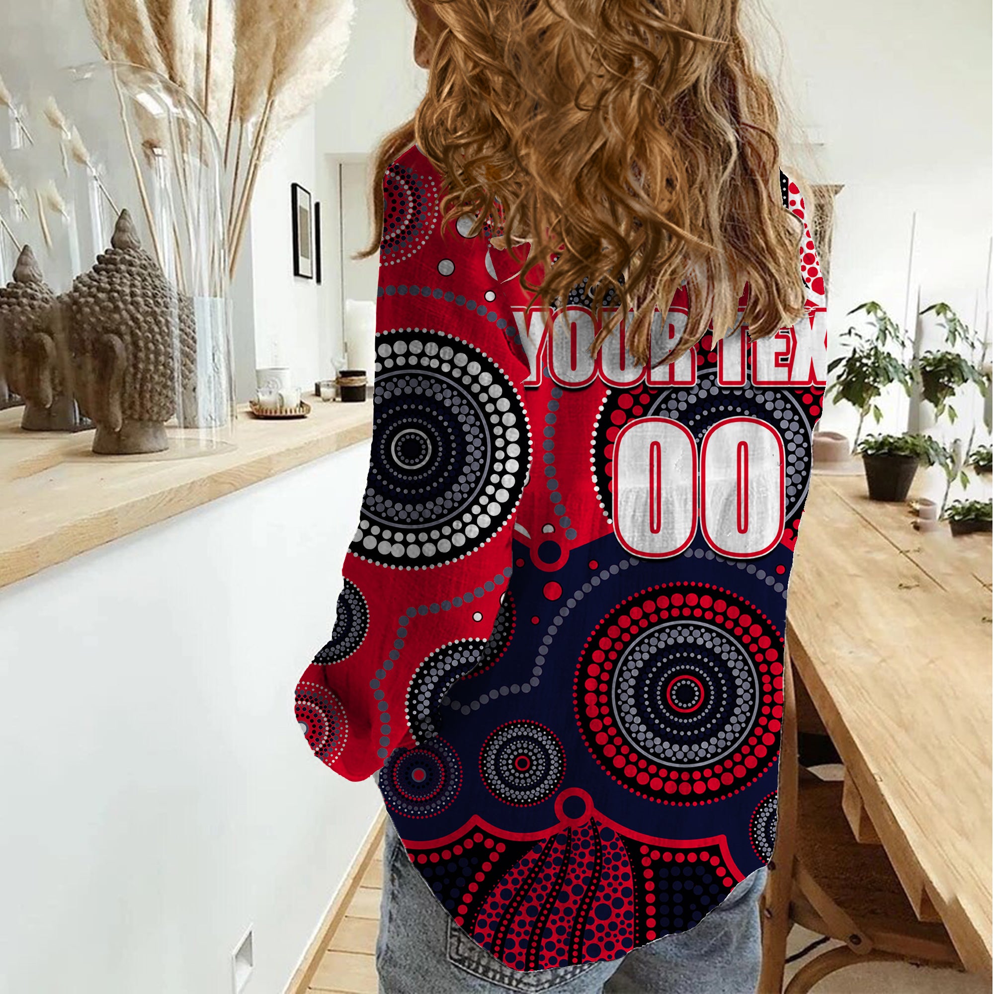 (Custom Personalised And Number) Demons AFL Women Casual Shirt Aboriginal Patterns - Vibe Hoodie Shop