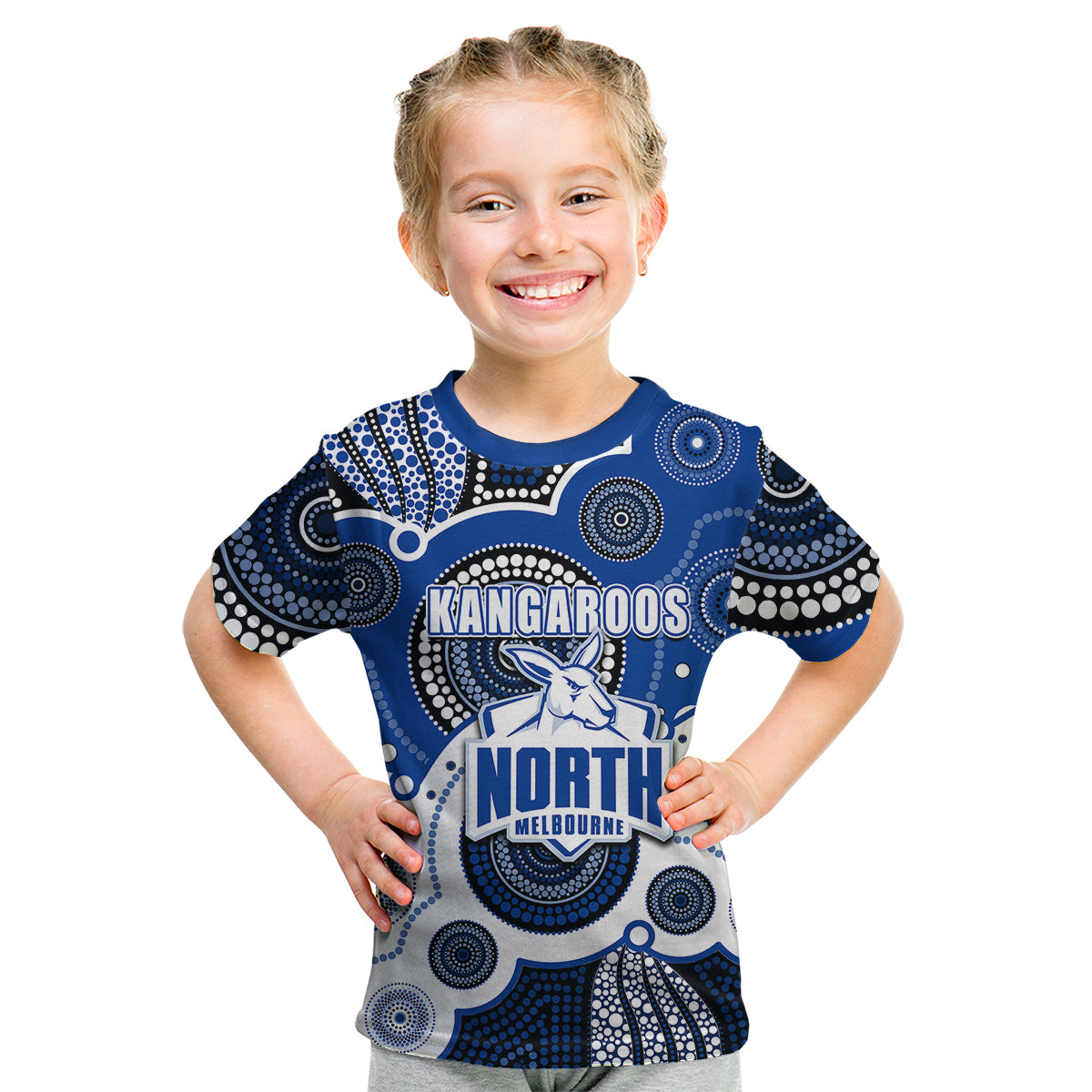 (Custom Personalised And Number) North AFL Kid T Shirt Aboriginal Patterns - Vibe Hoodie Shop