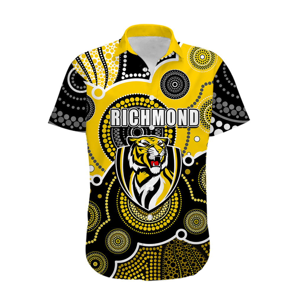 (Custom Personalised And Number) Yellow AFL Hawaiian Shirt Aboriginal Patterns - Vibe Hoodie Shop