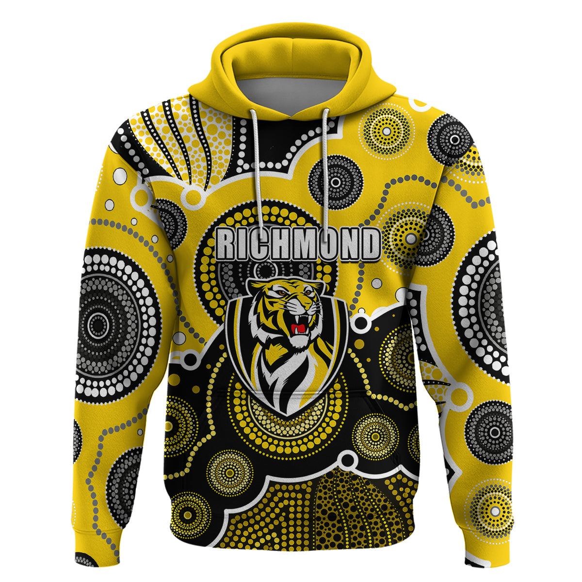 (Custom Personalised And Number) Yellow AFL Hoodie Aboriginal Patterns LT6 - Vibe Hoodie Shop