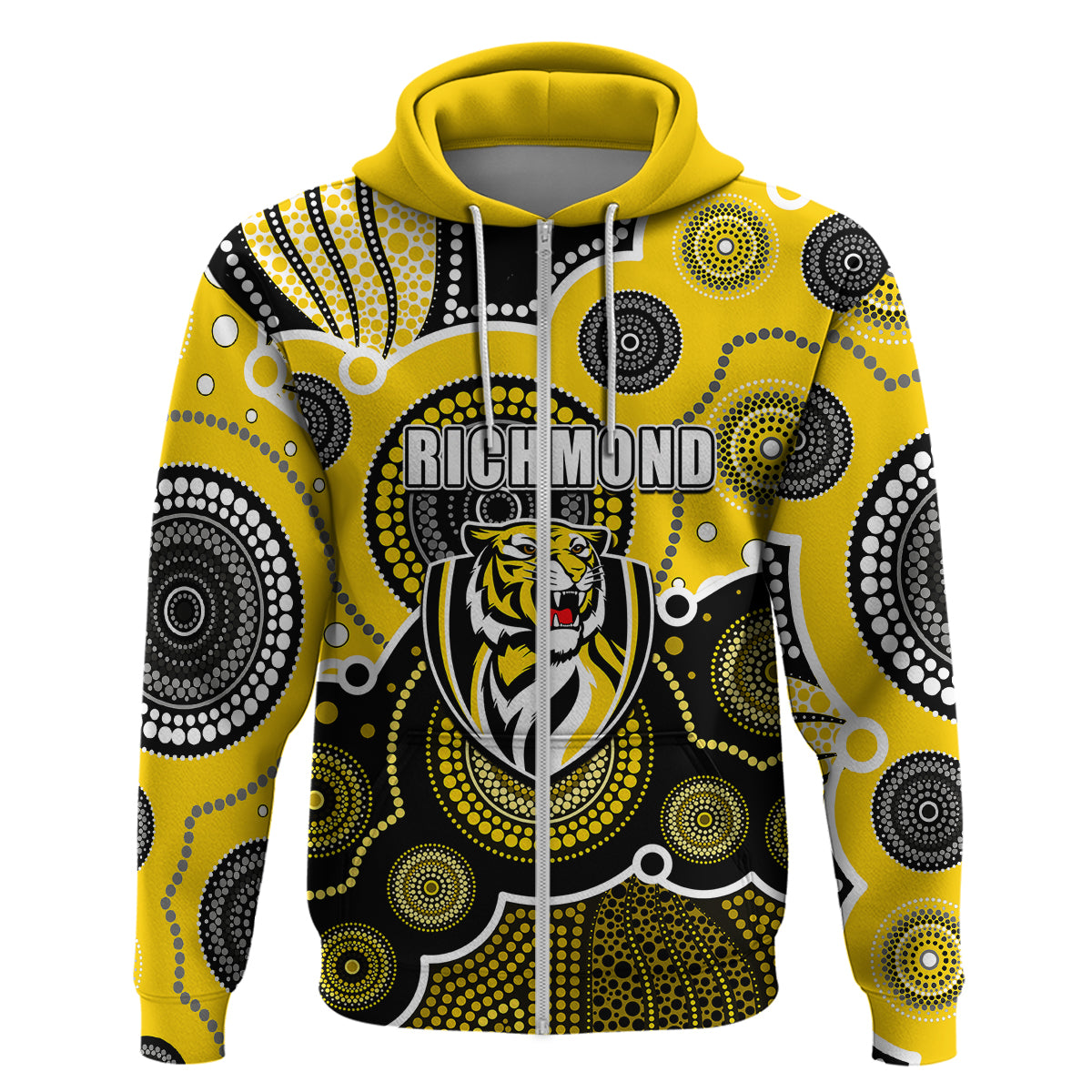 (Custom Personalised And Number) Yellow AFL Hoodie Aboriginal Patterns LT6 - Vibe Hoodie Shop