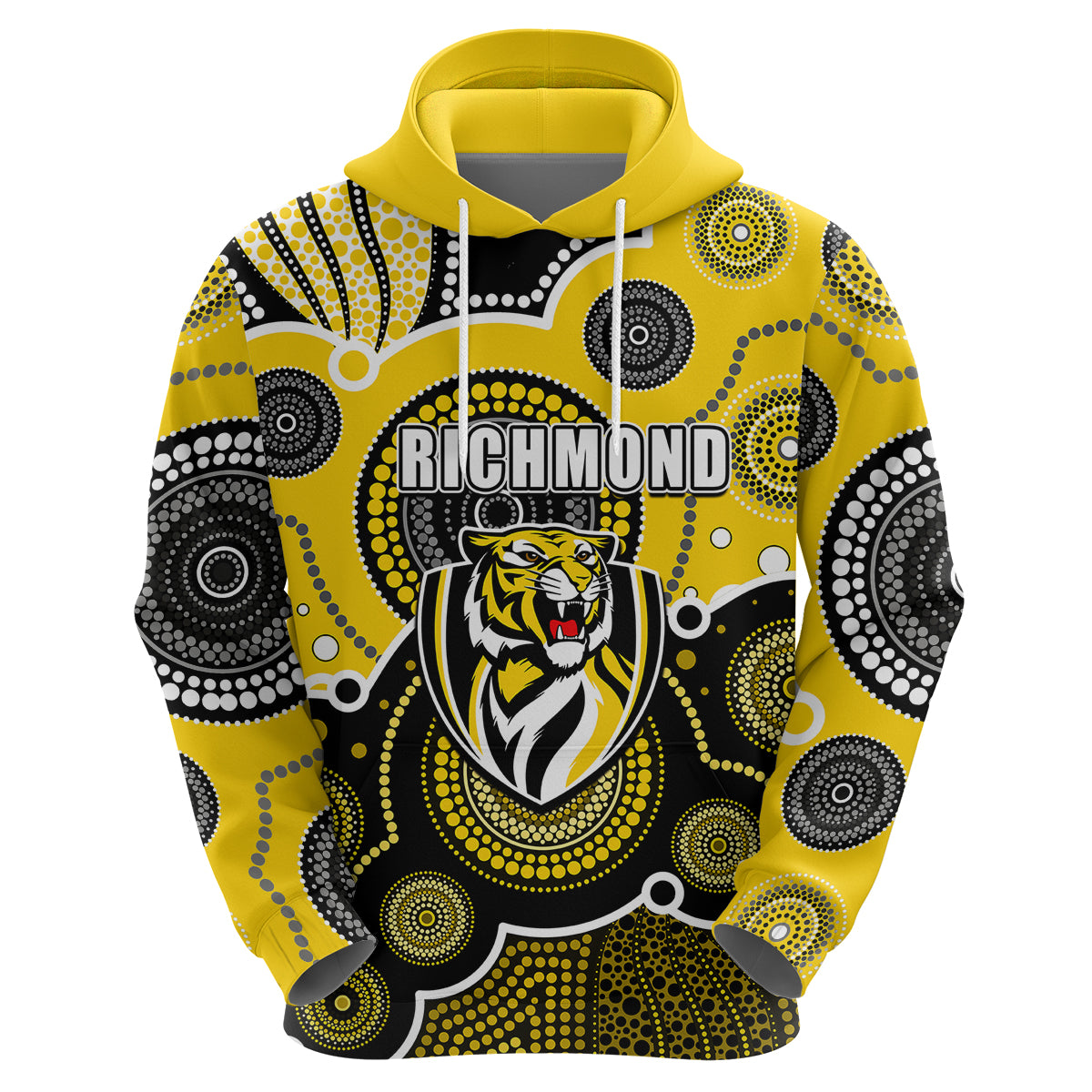 (Custom Personalised And Number) Yellow AFL Hoodie Aboriginal Patterns LT6 - Vibe Hoodie Shop
