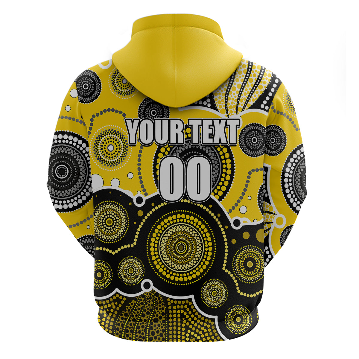 (Custom Personalised And Number) Yellow AFL Hoodie Aboriginal Patterns LT6 - Vibe Hoodie Shop